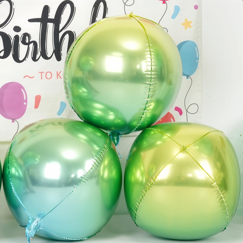 Vibzox 6Pcs Gradient Green Round Foil Balloons, 22" Large Helium Ball Mylar Balloon, Metallic Green Foil Balloon for Birthday Graduation Wedding Halloween Disco Prom Tropical Party Decorations - Image 3