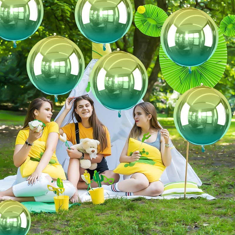 Vibzox 6Pcs Gradient Green Round Foil Balloons, 22" Large Helium Ball Mylar Balloon, Metallic Green Foil Balloon for Birthday Graduation Wedding Halloween Disco Prom Tropical Party Decorations - Image 5