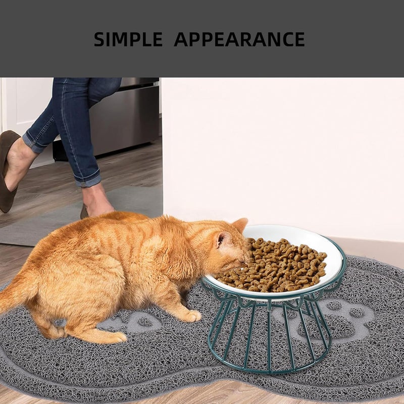 Pet Cat Raised Ceramic Bowl with Green Iron Rack Anti-Neck Strain Stable Cat Food and Water Dish Set Includes Fish Bone Bowl - Image 4