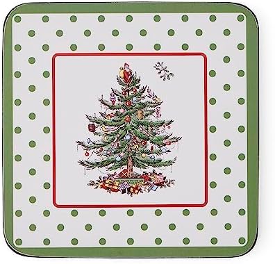 Spode Christmas Tree Polka Dot Mug  Coaster Set with Tin Box 5Piece Set  Festive Holiday Gift Set for Tea Lovers  Elegant Porcelain Mugs and CorkBacked Coasters  Dishwasher  Microwave Safe - Image 5