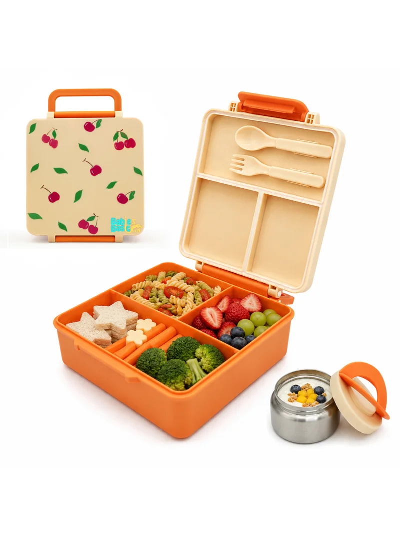 Babies Basic Babies Basic Insulated Bento Lunchbox, Built-in Thermos, Leakproof Compartments, 3+ Years - Beige - Fruit