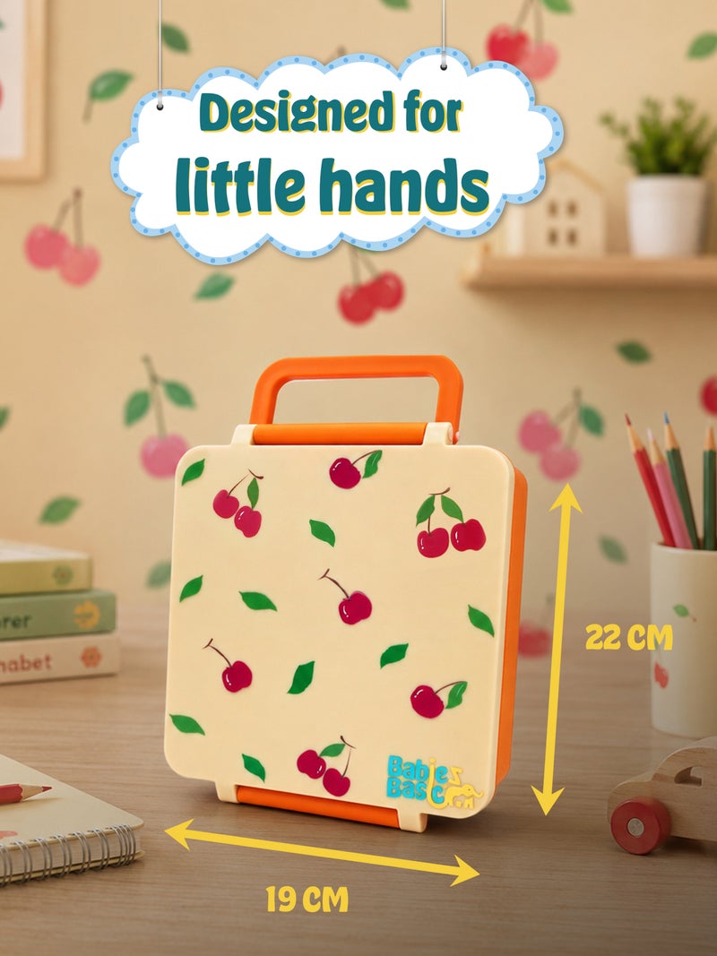 Babies Basic Insulated Bento Lunchbox, Built-in Thermos, Leakproof Compartments, 3+ Years - Beige - Fruit - Image 2