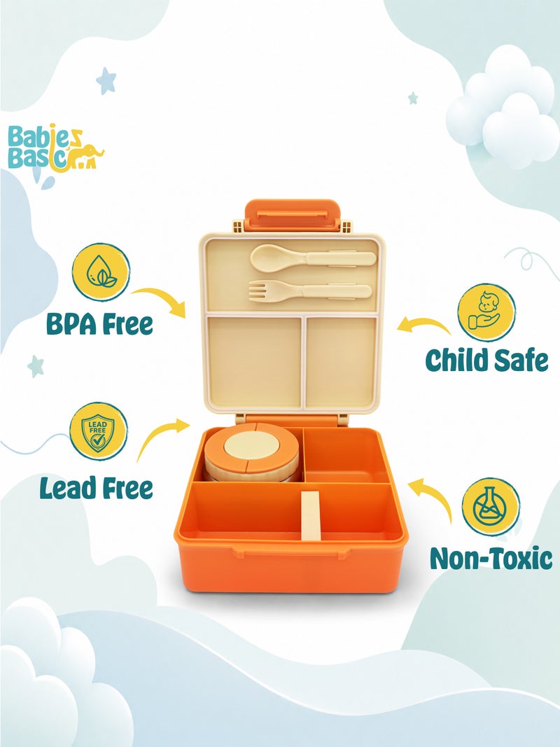 Babies Basic Insulated Bento Lunchbox, Built-in Thermos, Leakproof Compartments, 3+ Years - Beige - Fruit - Image 5