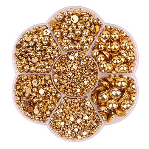 YAKA 3000PCS 1 Box 7Sizes Round Flatback Half Pearls Bead Loose Beads Gem Scrapbook Craft (Half Beads/AB Bright Color) (Gold) - Image 1