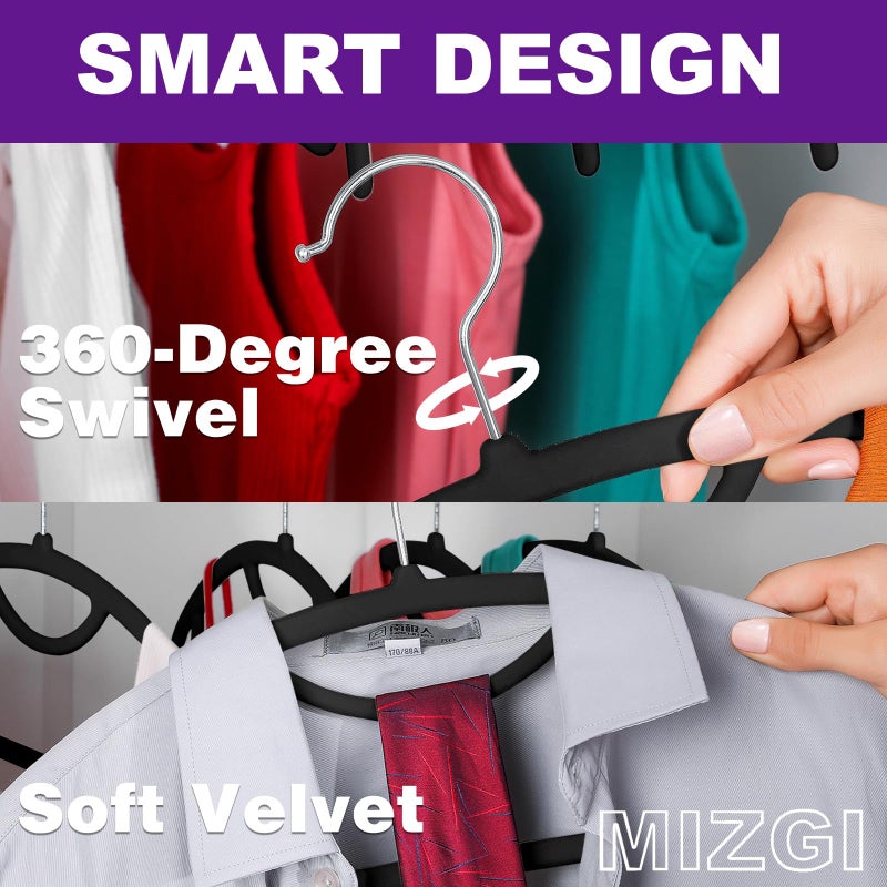 MIZGI Premium Velvet Hangers 50-Pack,No Shoulder Bump Hangers W/Tie Bar Ultra Thin Space Saving Non Slip Hanger Heavy Duty Felt Rounded Clothes Hanger for Sweaters,Coat,Jackets,Pants,Shirts - Image 4