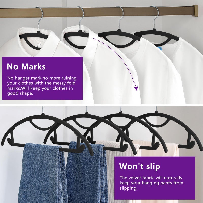 MIZGI Premium Velvet Hangers 50-Pack,No Shoulder Bump Hangers W/Tie Bar Ultra Thin Space Saving Non Slip Hanger Heavy Duty Felt Rounded Clothes Hanger for Sweaters,Coat,Jackets,Pants,Shirts - Image 3