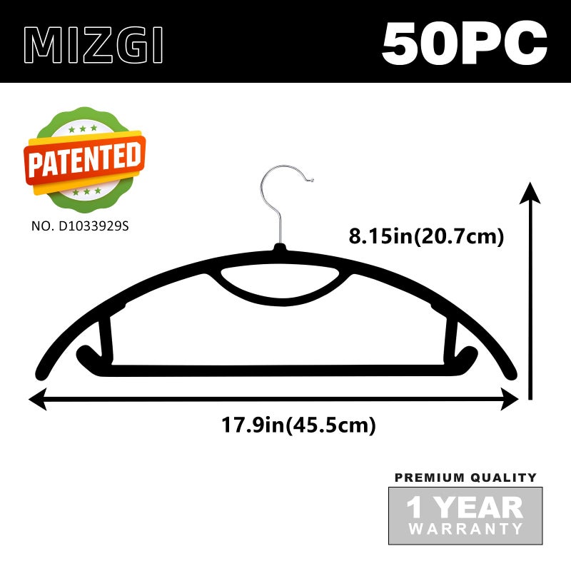 MIZGI Premium Velvet Hangers 50-Pack,No Shoulder Bump Hangers W/Tie Bar Ultra Thin Space Saving Non Slip Hanger Heavy Duty Felt Rounded Clothes Hanger for Sweaters,Coat,Jackets,Pants,Shirts - Image 2