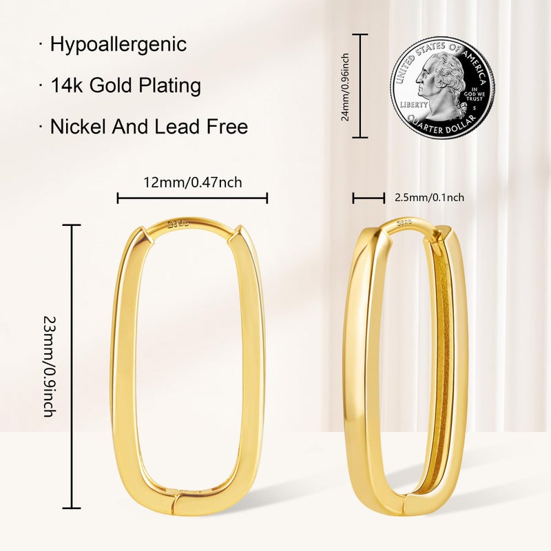 ALEXCRAFT 14K Gold Plated Sterling Silver Earrings Small Rectangle Hoop Earrings for Women Hypoallergenic Small Hoops Earring Gold Square Hoop Earing - Image 3