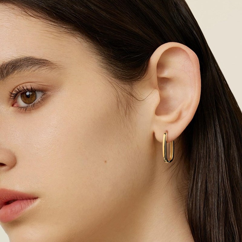 ALEXCRAFT 14K Gold Plated Sterling Silver Earrings Small Rectangle Hoop Earrings for Women Hypoallergenic Small Hoops Earring Gold Square Hoop Earing - Image 4
