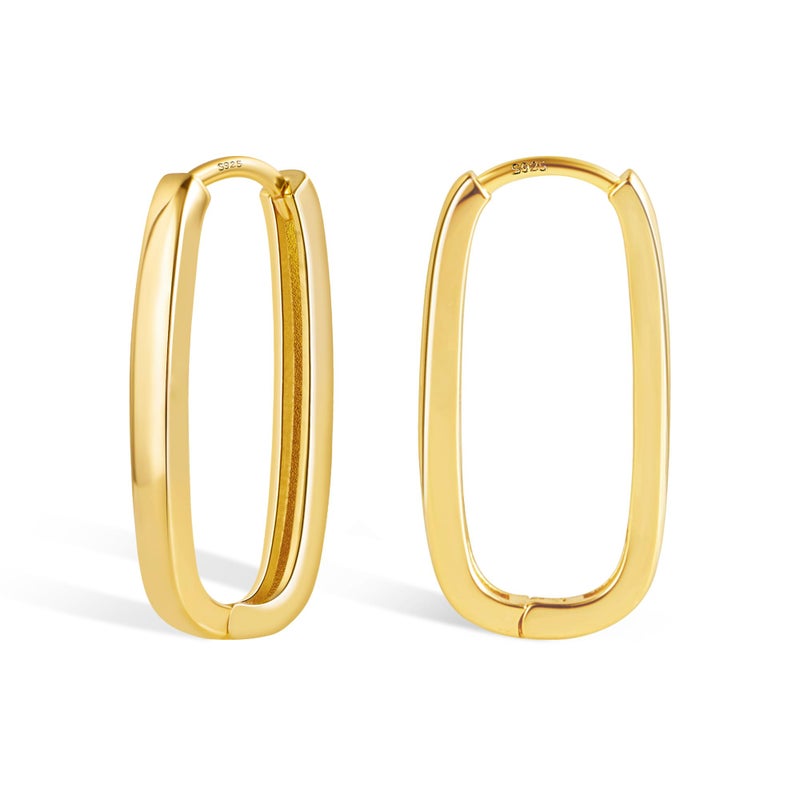 ALEXCRAFT 14K Gold Plated Sterling Silver Earrings Small Rectangle Hoop Earrings for Women Hypoallergenic Small Hoops Earring Gold Square Hoop Earing - Image 1