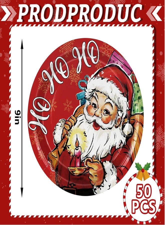 JarThenaAMCS 50Pcs Christmas Paper Plates Ho Santa Claus Red Disposable Plates 9 Inch Xmas Party Tableware For Holiday Dinner Table Decor Supplies - Image 2