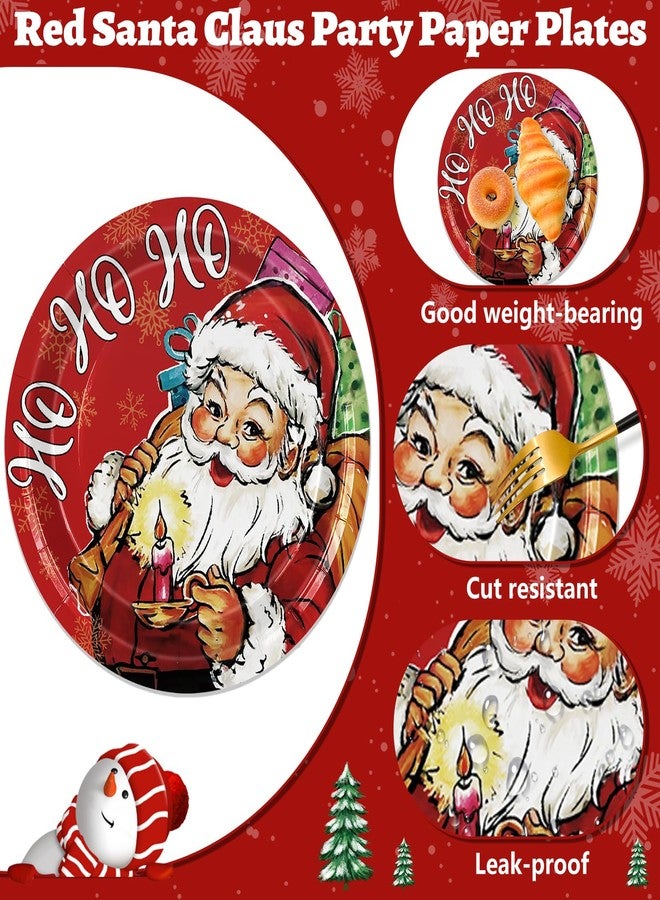 JarThenaAMCS 50Pcs Christmas Paper Plates Ho Santa Claus Red Disposable Plates 9 Inch Xmas Party Tableware For Holiday Dinner Table Decor Supplies - Image 3