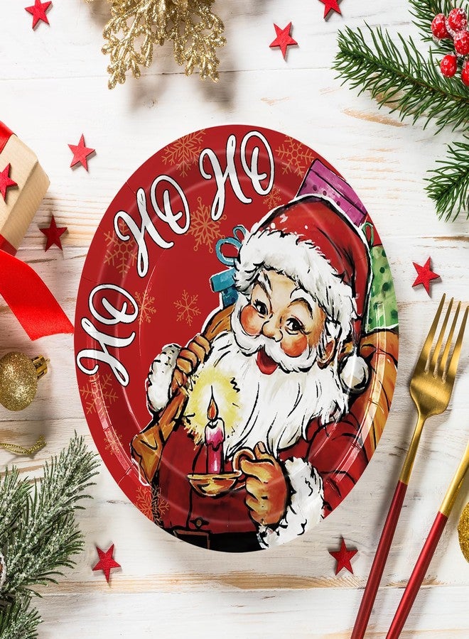 JarThenaAMCS 50Pcs Christmas Paper Plates Ho Santa Claus Red Disposable Plates 9 Inch Xmas Party Tableware For Holiday Dinner Table Decor Supplies - Image 4