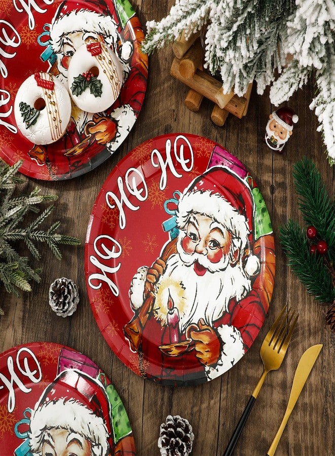 JarThenaAMCS 50Pcs Christmas Paper Plates Ho Santa Claus Red Disposable Plates 9 Inch Xmas Party Tableware For Holiday Dinner Table Decor Supplies - Image 5