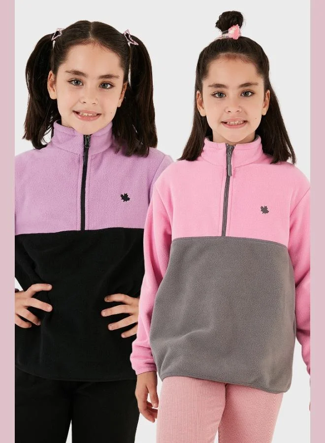 ليلا ليلا سويت شيرت قطعتين بسحاب نصي وياقة واقف