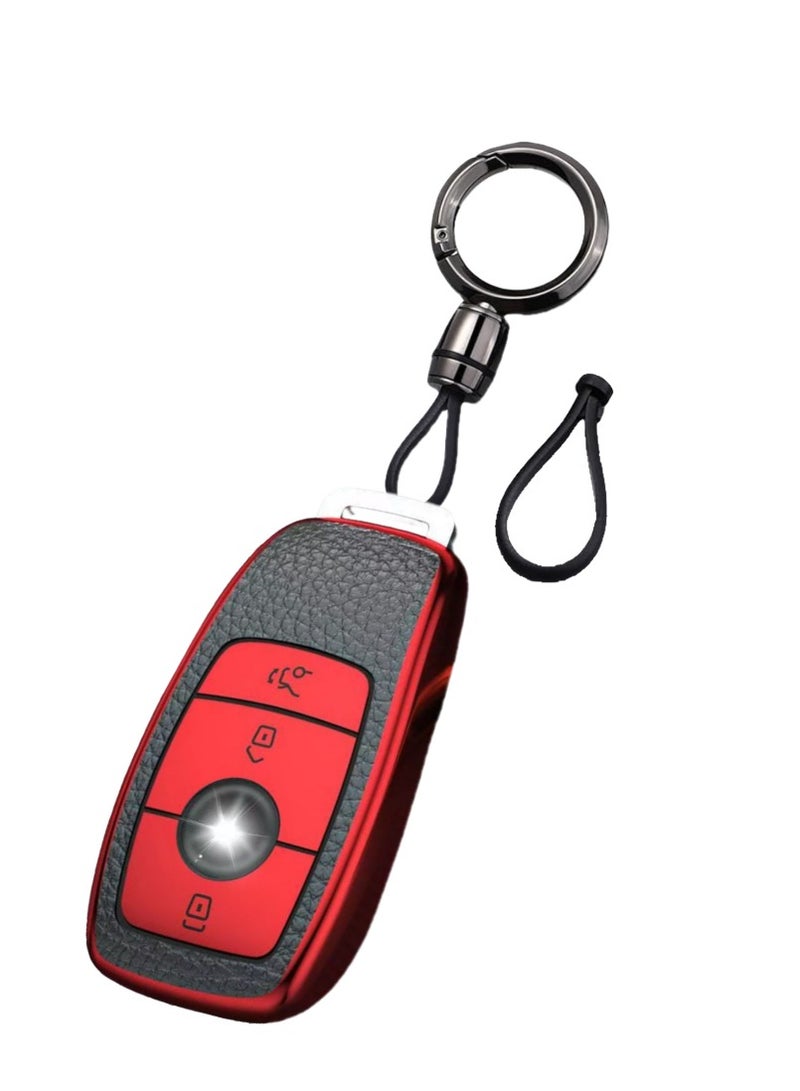OUYoo غلاف مفتاح سيارة مناسب لـ مرسيدس بنز، غلاف مفتاح لفئة E 2017 وفئة S 2018 من الTPU السيليفون الجلدي الحمي، يتضمن سلسلة مفتاح. - Image 1