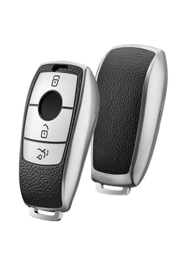 OUYoo غلاف مفتاح سيارة مناسب لـ مرسيدس بنز، غلاف مفتاح لفئة E 2017 وفئة S 2018 من الTPU السيليفون الجلدي الحمي، يتضمن سلسلة مفتاح. - Image 3