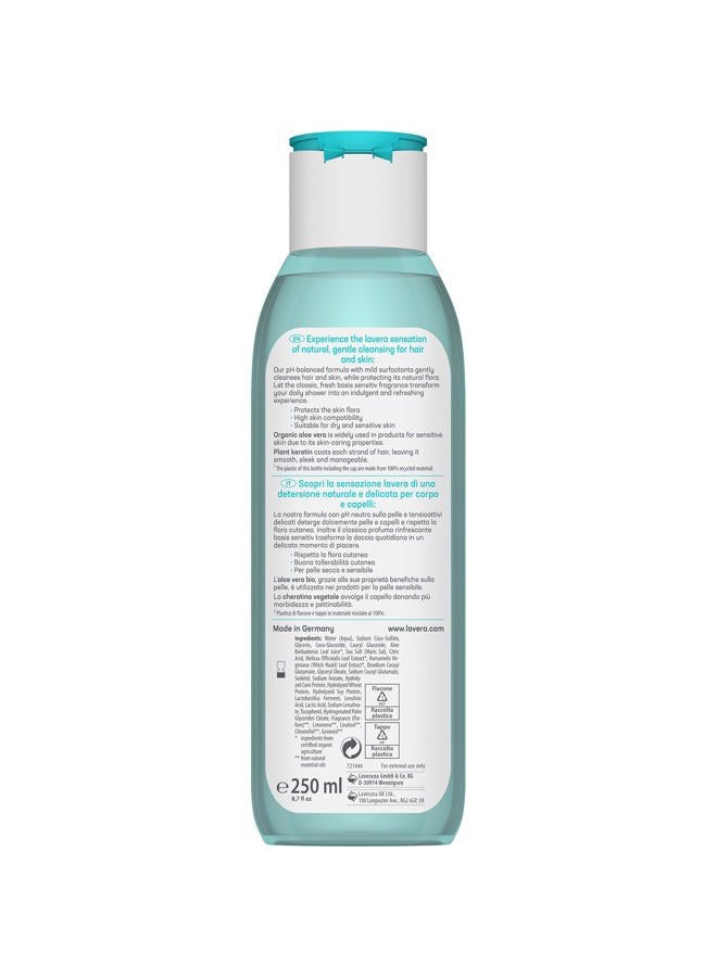 lavera basis sensitiv Body Wash 2in1 - Body Wash with organic aloe vera and plant keratin - gently cleanses hair and skin - protects the skin flora - silikon free - vegan - organic (1 x 250 ml) - Image 2