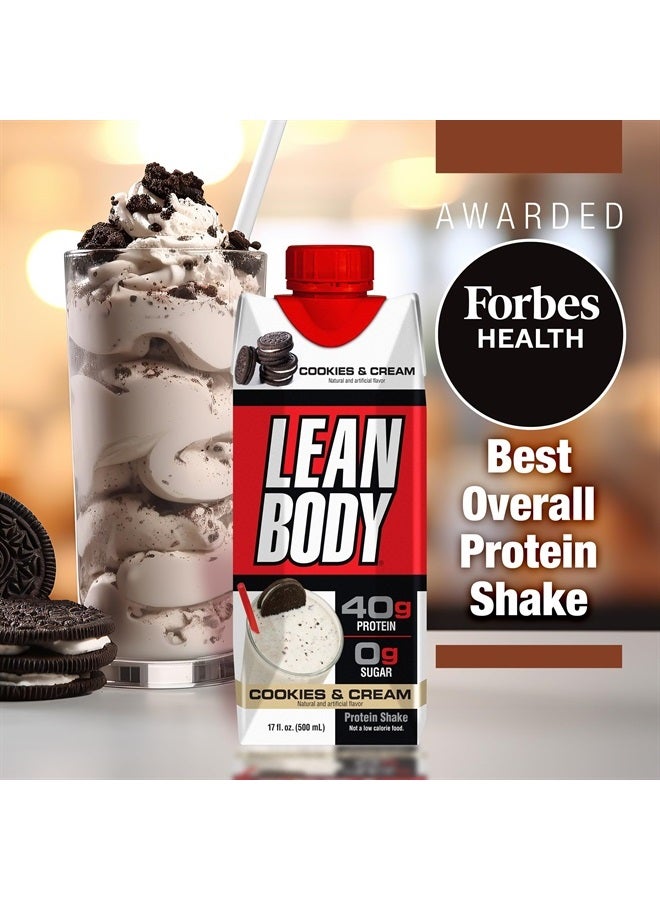 Lean Body Ready-to-Drink Cookies and Cream Protein Shake, 40g Protein, Whey Blend , 0 Sugar, Gluten No, 22 Vitamins & Minerals, (Recyclable Carton & Lid - Pack of 12) LABRADA , 17 Fl Oz (Pack of 12)
