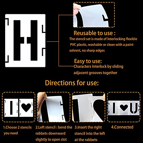 YEAJON 6 Inch Letter Stencils Symbol Numbers Craft Stencils, 42 Pcs Reusable Alphabet Templates Interlocking Stencil Kit For Painting On Wood, Wall, Fabric, Rock, Chalkboard, Sign, Diy Art Projects - Image 4