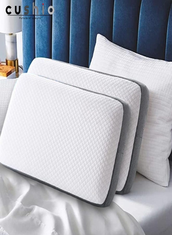 CUSHIO Memory Foam Pillow for Neck Pain and Shoulder Pain, Cervical Orthopedic Pillow 21x13x3 Inch, Ergonomic Memory Foam Neck Support Pillow, Ortho Pillow for Sleeping (Set of 2) White & Grey - Image 2