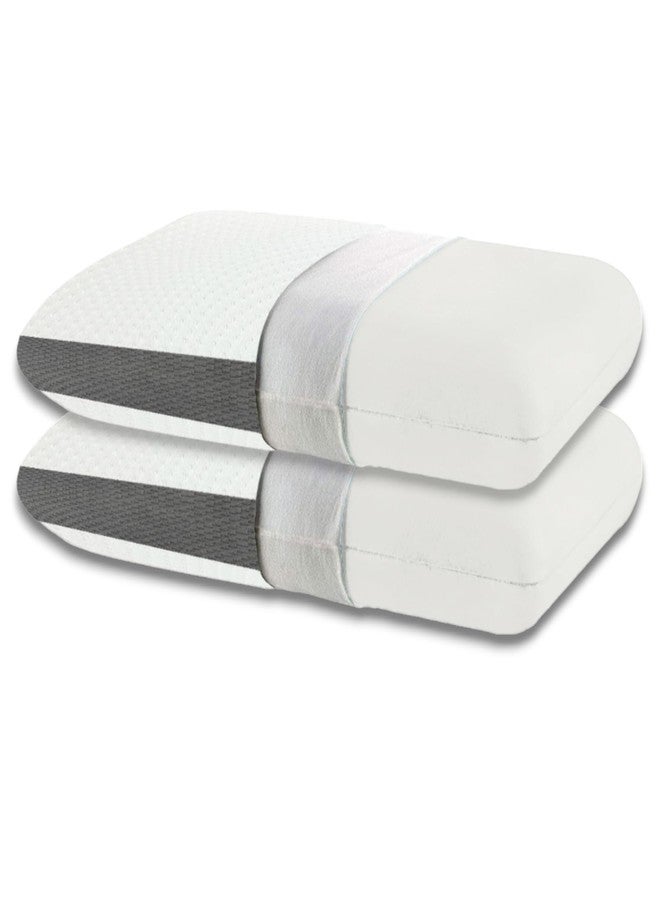 CUSHIO Memory Foam Pillow for Neck Pain and Shoulder Pain, Cervical Orthopedic Pillow 21x13x3 Inch, Ergonomic Memory Foam Neck Support Pillow, Ortho Pillow for Sleeping (Set of 2) White & Grey - Image 1