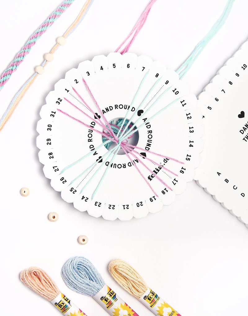 folia 32039 Kumihimo Bracelets Pastel Rainbow Craft Set for Bracelets 16 Pieces with Yarn, Latch Discs and Beads Includes Instructions - Image 1