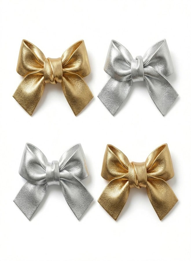KGCGJVB 2 Pairs Glitter Bows Hair Clips for Girls Women Gold and Silver Cute Hair Accessories Bow Set Stylish Glitter Hair Bows for Girls and Women Party Everyday Hair Decor - Image 1