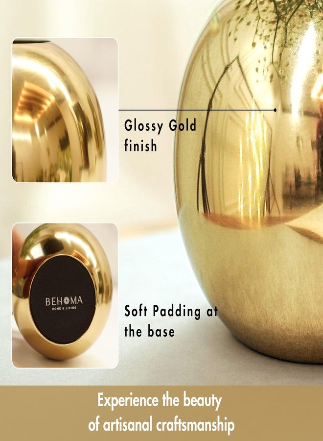 BEHOMA Metal Ball Round Metal Vase Set of 2 for Home Décor Decorative Flower Pot for Valentine’s Day | Perfect Couple Gift for Wedding, Anniversary, Birthday | Gold, Small (Flower Not Included) - Image 4