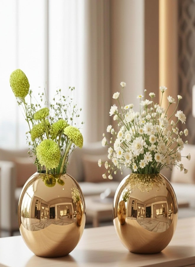 BEHOMA Metal Ball Round Metal Vase Set of 2 for Home Décor Decorative Flower Pot for Valentine’s Day | Perfect Couple Gift for Wedding, Anniversary, Birthday | Gold, Small (Flower Not Included) - Image 1