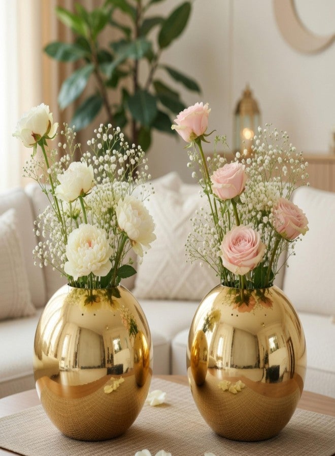 BEHOMA Metal Ball Round Metal Vase Set of 2 for Home Décor Decorative Flower Pot for Valentine’s Day | Perfect Couple Gift for Wedding, Anniversary, Birthday | Gold, Small (Flower Not Included) - Image 2