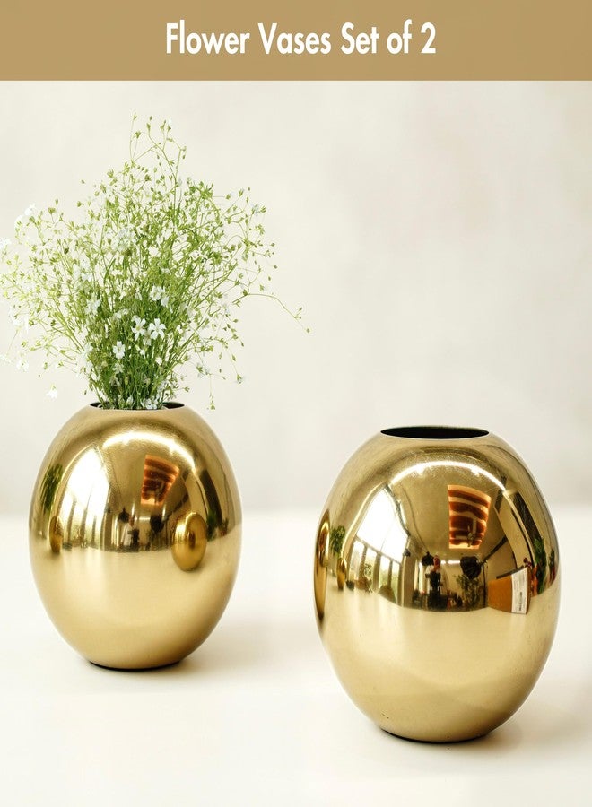 BEHOMA Metal Ball Round Metal Vase Set of 2 for Home Décor Decorative Flower Pot for Valentine’s Day | Perfect Couple Gift for Wedding, Anniversary, Birthday | Gold, Small (Flower Not Included) - Image 5