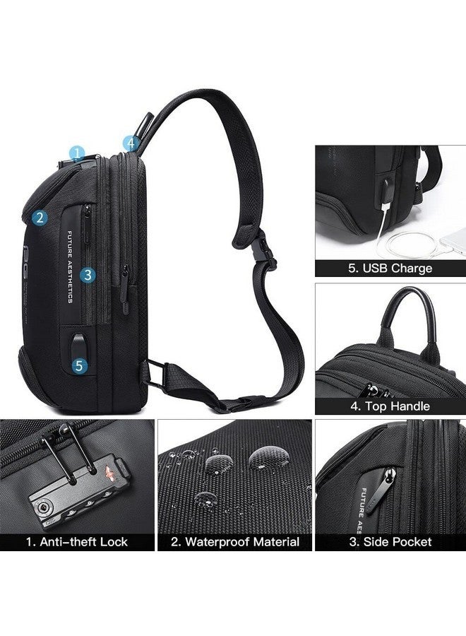 BANGE Sling Bag, Waterproof Men's Chest Bag Shoulder bags Crossbody Sling Backpack for Men, Black With Lock, With Lock, Fashion - Image 3