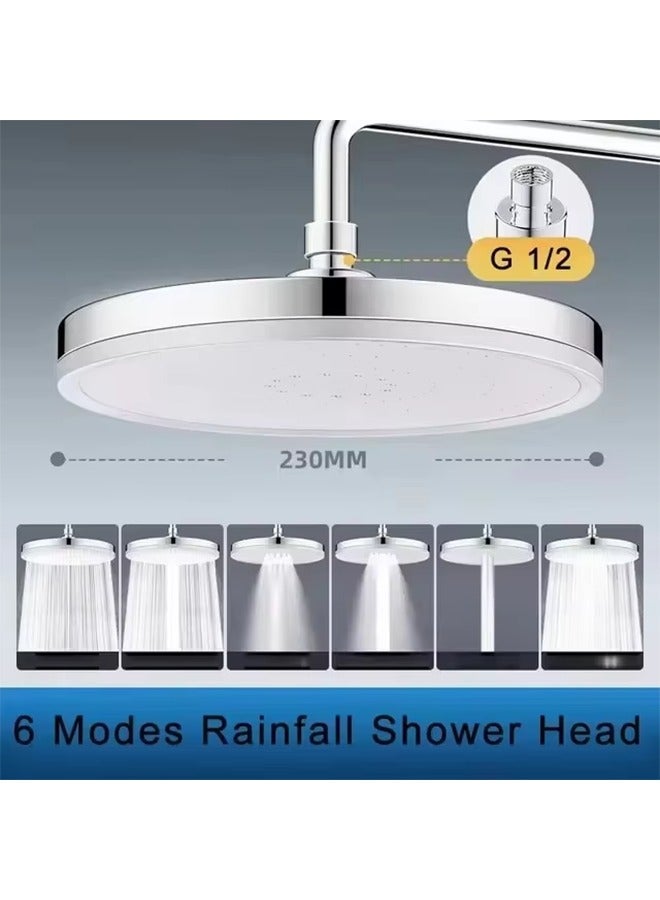 New 230mm Big Panel Showerhead 6 Mode Supercharge Rainfall Shower Head High Pressure Top Rain Shower Faucet Bathroom Accessories  - Image 1