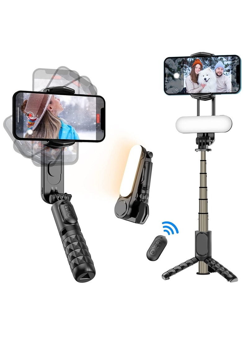Generic Mini Gimbal Stabilizer Extendable Selfie Stick Tripod Anti-Shake 1 Axis Stabilizer with 360 Degree Rotation Auto Balance Wireless Remote LED Detachable Fill Light for Smartphone  - Image 4