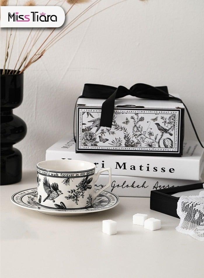 Bukela Ceramic Coffee Cup and Saucer Set, Vintage Floral Design Porcelain Coffee Cup and Saucer with Gift Box, Hand Crafted Flower Shaped Coffee Cup for Home Office,250 ML Capacity - Image 1