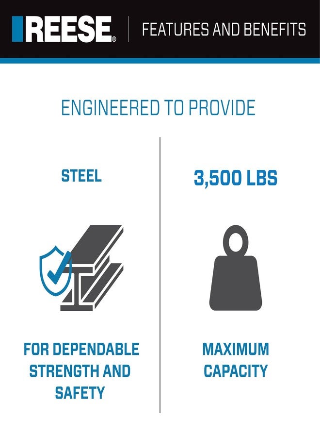 ريس محول مستقبل وصلة سحب المقطورة REESE Towpower 7020500، يحول فتحة مستقبل مربعة مقاس 1-1/4 بوصة إلى 2 بوصة، سعة 3500 رطل، طول 6 بوصات - Image 3