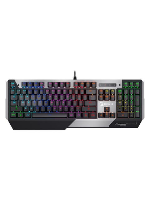 Bloody B865ٌR Gaming Keyboard Light-Strike RGB Animation Lighting – LK Optical Blue Switch – 0.2ms Key Response – 25% Faster  - AR / ENG Key | Gun Grey