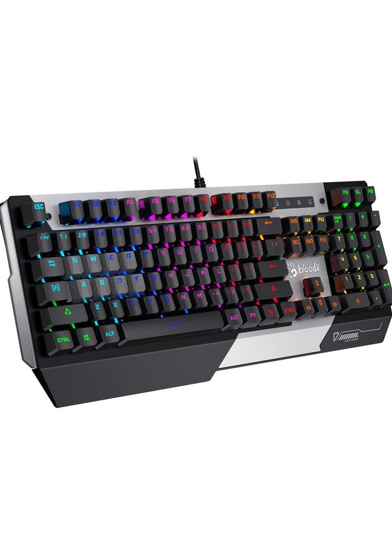 Bloody B865ٌR Gaming Keyboard Light-Strike RGB Animation Lighting – LK Optical Blue Switch – 0.2ms Key Response – 25% Faster  - AR / ENG Key | Gun Grey