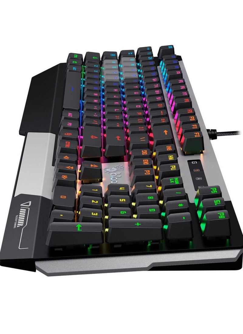 Bloody B865ٌR Gaming Keyboard Light-Strike RGB Animation Lighting – LK Optical Blue Switch – 0.2ms Key Response – 25% Faster  - AR / ENG Key | Gun Grey