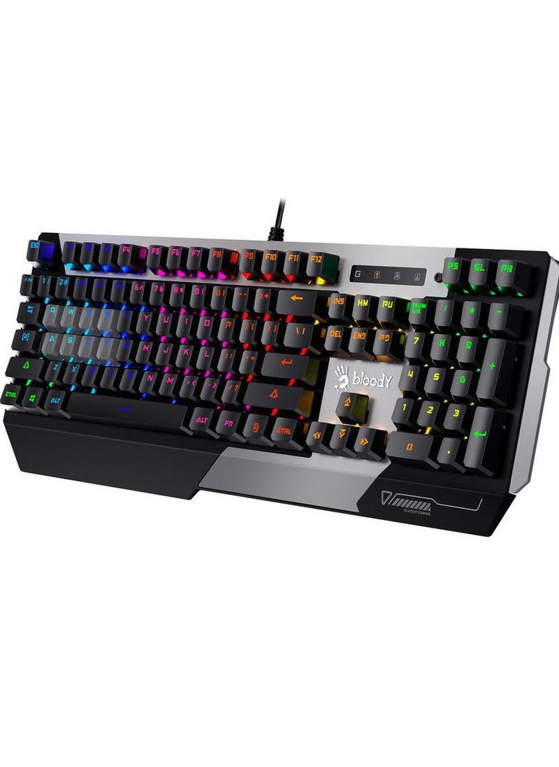 Bloody B865ٌR Gaming Keyboard Light-Strike RGB Animation Lighting – LK Optical Blue Switch – 0.2ms Key Response – 25% Faster  - AR / ENG Key | Gun Grey