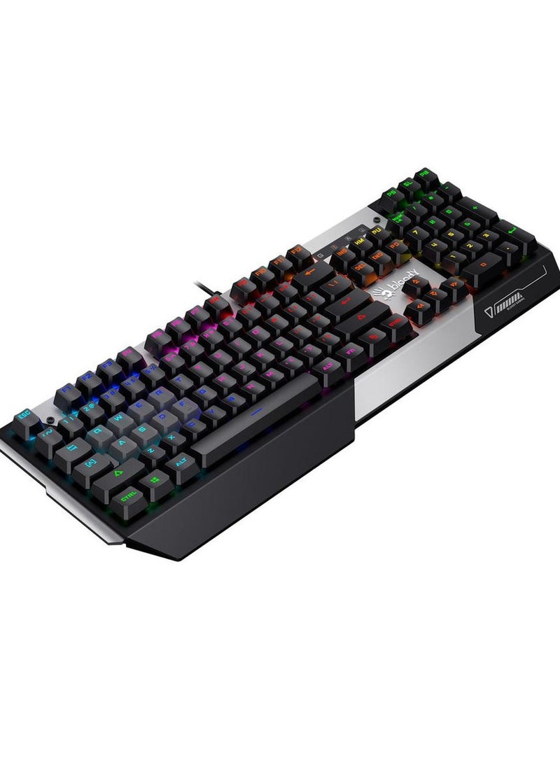 Bloody B865ٌR Gaming Keyboard Light-Strike RGB Animation Lighting – LK Optical Blue Switch – 0.2ms Key Response – 25% Faster  - AR / ENG Key | Gun Grey