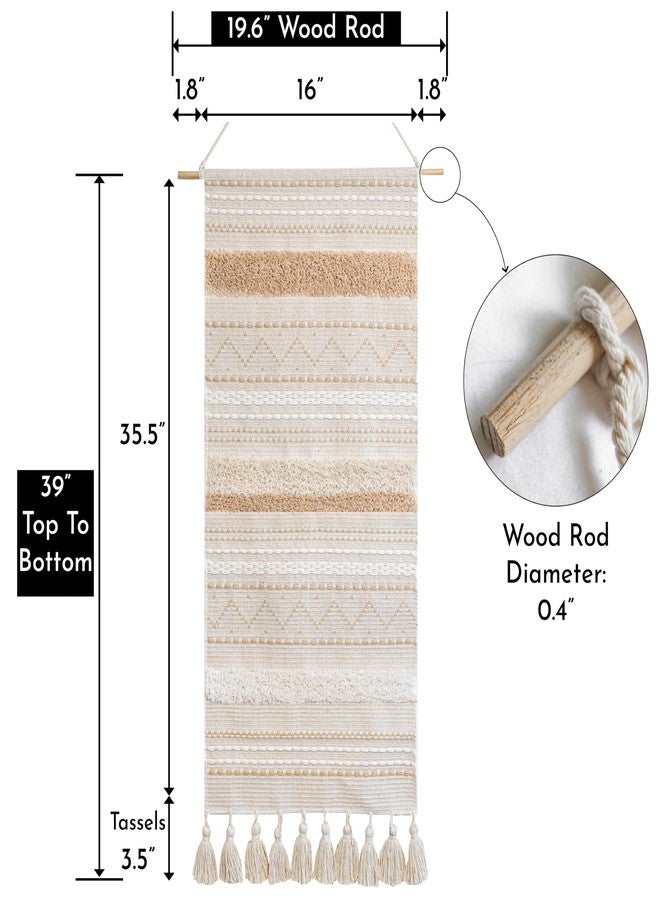 BlissBlush Long Vertical Wall Hanging Tapestry Woven Boho Farmhouse Decor Cream Beige Tassel Handmade Wall Art Decoration for Bedroom Living Room Dorm Nursery Apartment, 16x39 INCH - Image 5