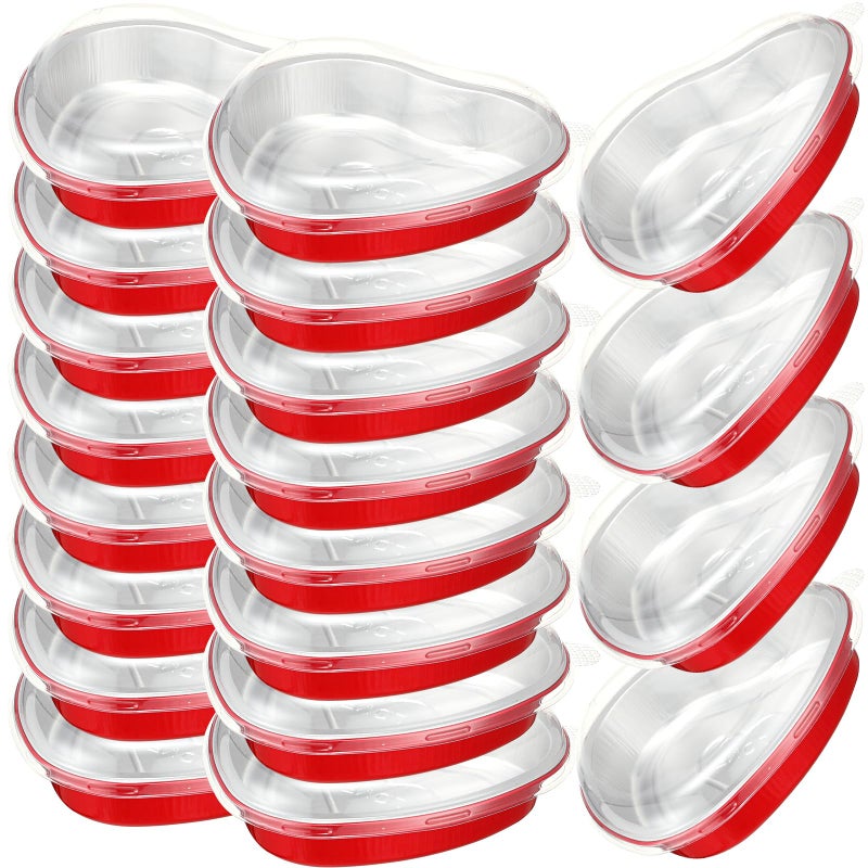 ywmigl 20 Pcs Valentine's Day 22.6 Oz Large Foil Heart Shaped Cake Pans Oven Safe Disposable Red Aluminum Foil Pans with Lids for Kitchen Valentine Day Birthday Wedding Party Cakes Baking Supply - Image 1