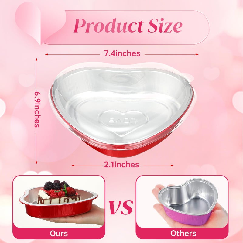 ywmigl 20 Pcs Valentine's Day 22.6 Oz Large Foil Heart Shaped Cake Pans Oven Safe Disposable Red Aluminum Foil Pans with Lids for Kitchen Valentine Day Birthday Wedding Party Cakes Baking Supply - Image 2