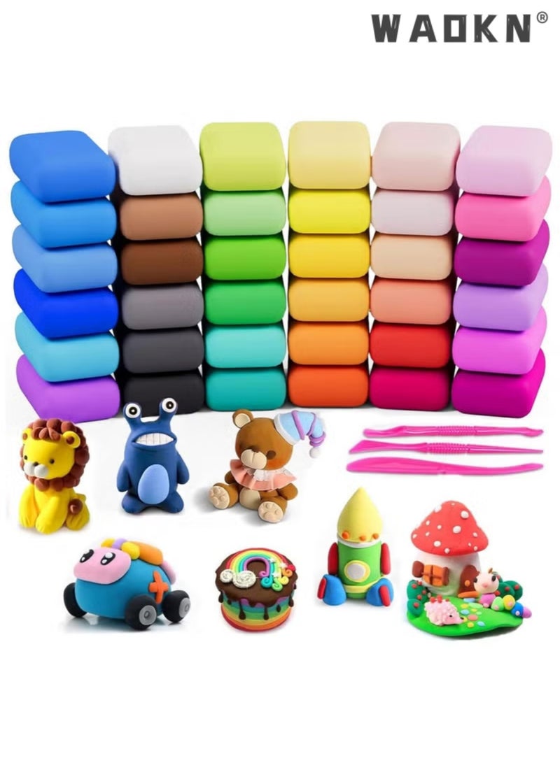 WAOKN Air Dry Clay Kit, 36 Colors Modeling Clay, Ultra Light Magic Clay with Tools, Safe and Non-Toxic Modeling Clay,Art Crafts Gift for Kids, Not Stick Hands,Air Dry Super Light Clay Craft Kit Modelling Clay Artist Studio Toy,Air Dry Clay Magical Kids Clay Ultra Light Modelling Clay Artist Studio Plasticine Toy Safe and Non-Toxic Modelling Clay, Great Gift for Kids - Image 1