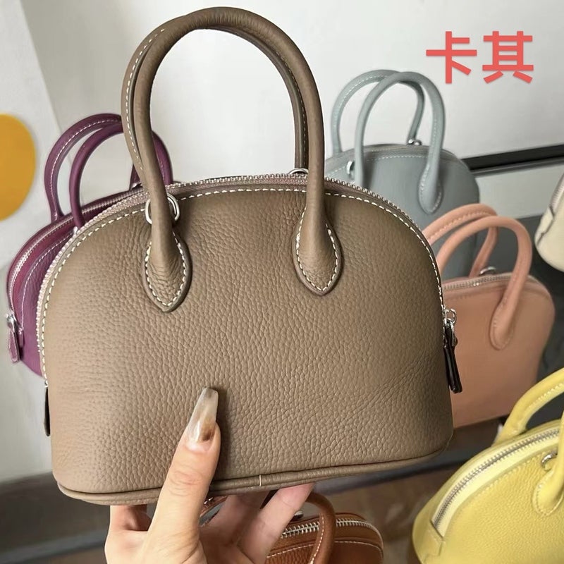 Genuine Leather Shell Bag Womens Bag Small Bag Top Layer Cowhide 2025 New Crossbody Bag Portable Shoulder Bag Trendy Womens Joker Bag Windbreaker gray 