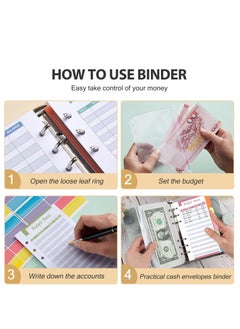 Y&D A6 PU Leather Budget Binder Planner with Zipper Envelope 12 Pieces Clear Sheet Cash for Budgeting Save Money  - Image 2