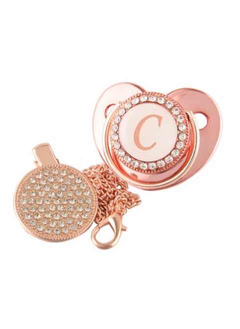 Alphabet Pacifier With Chain Rose Gold
