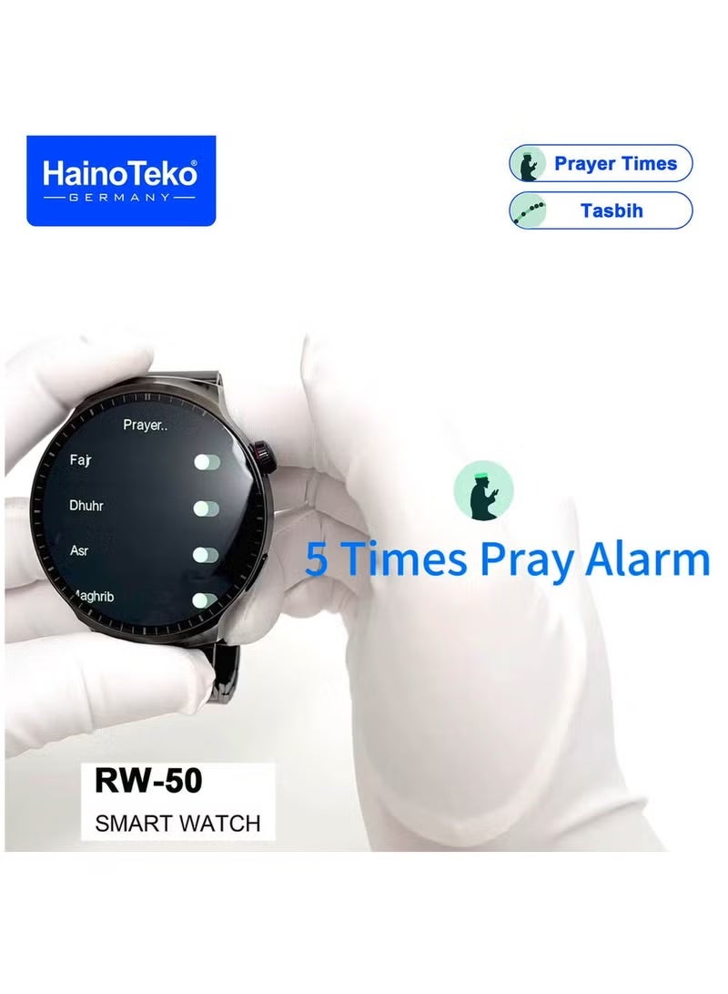 Haino Teko RW50 Super Max Size Round Shape Curved AMOLED Display Smart Watch With 3 Pair Straps For Gents and Boys Silver - Image 2